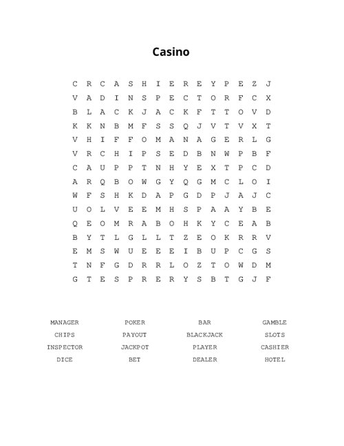 Casino Word Search Puzzle