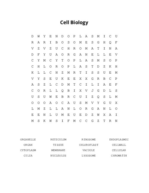 Cell Biology Word Search Puzzle