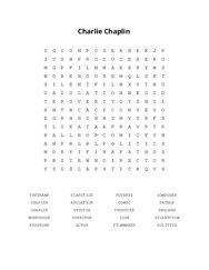 Charlie Chaplin Word Search Puzzle