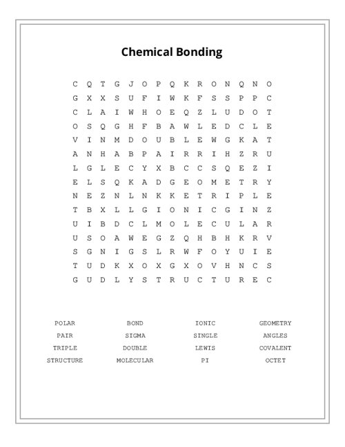 Chemical Bonding Word Search Puzzle