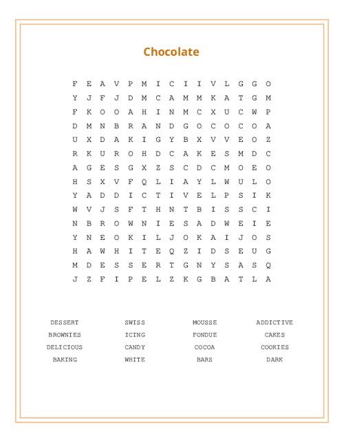 Chocolate Word Search Puzzle