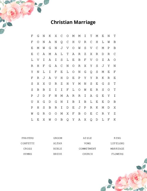 Christian Marriage Word Search Puzzle