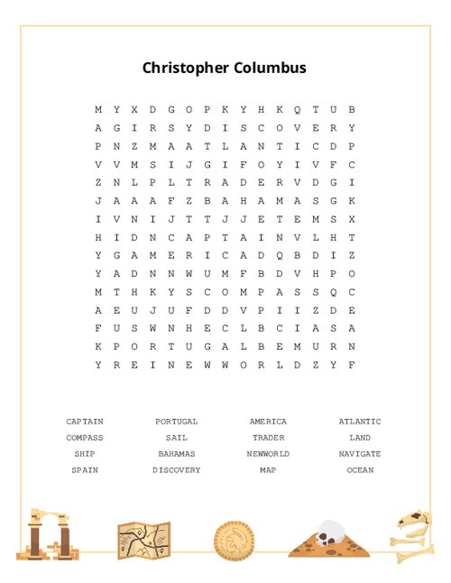 Christopher Columbus Word Search Puzzle