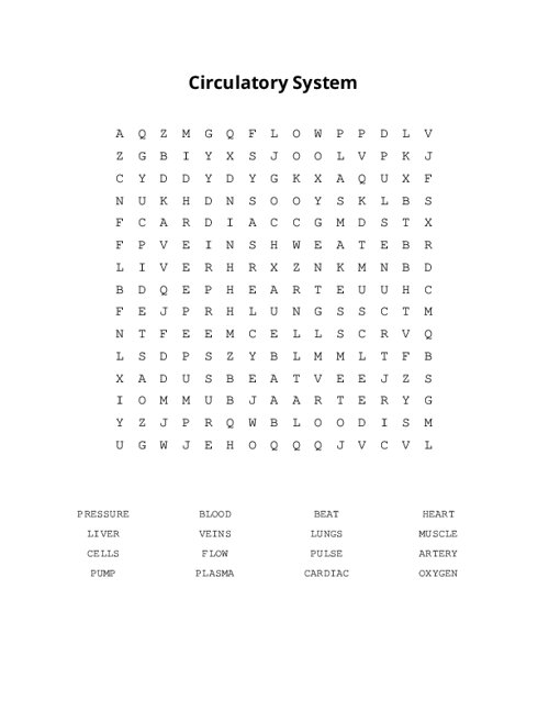 Circulatory System Word Search