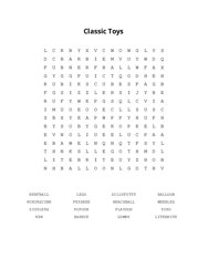 Classic Toys Word Search Puzzle