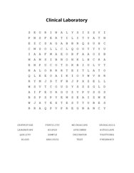 Clinical Laboratory Word Scramble Puzzle