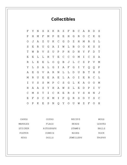 Collectibles Word Search Puzzle