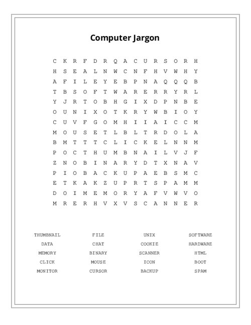 Computer Jargon Word Search Puzzle
