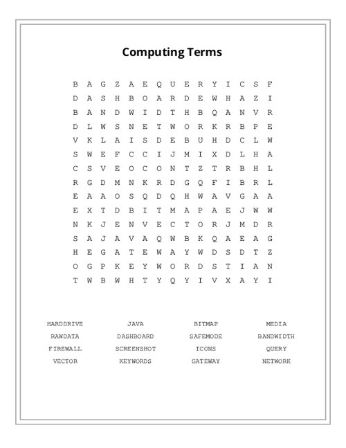 Computing Terms Word Search Puzzle