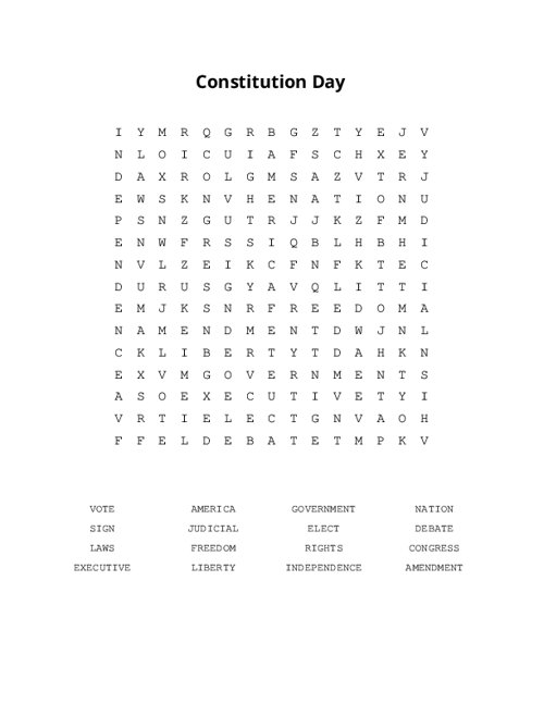 Constitution Day Word Search Puzzle