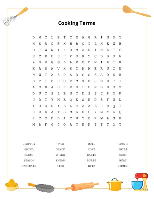 Cooking Terms Word Search Puzzle