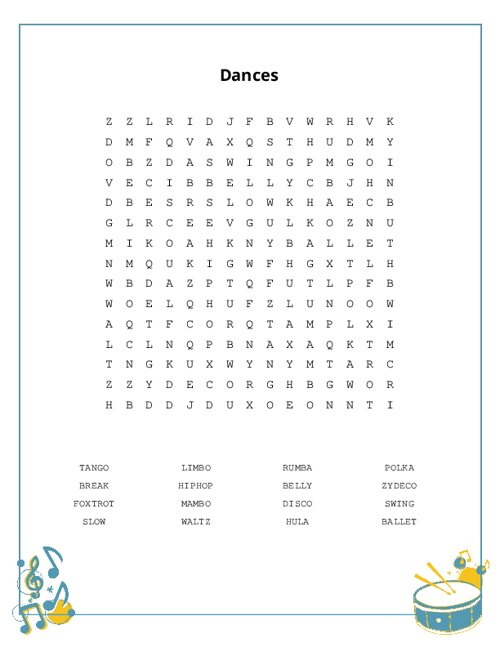 Dances Word Search Puzzle