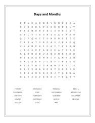 Days and Months Word Scramble Puzzle