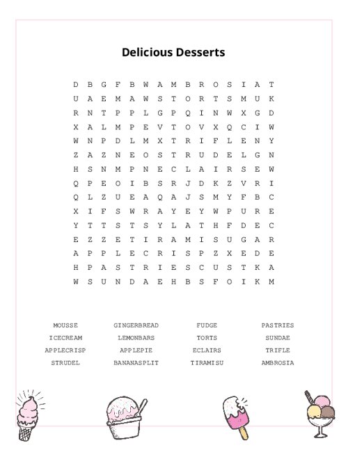 Delicious Desserts Word Search Puzzle