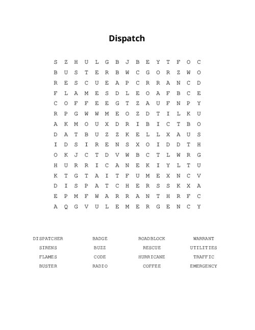 Dispatch Word Search Puzzle
