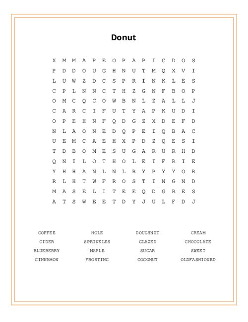 Donut Word Search Puzzle