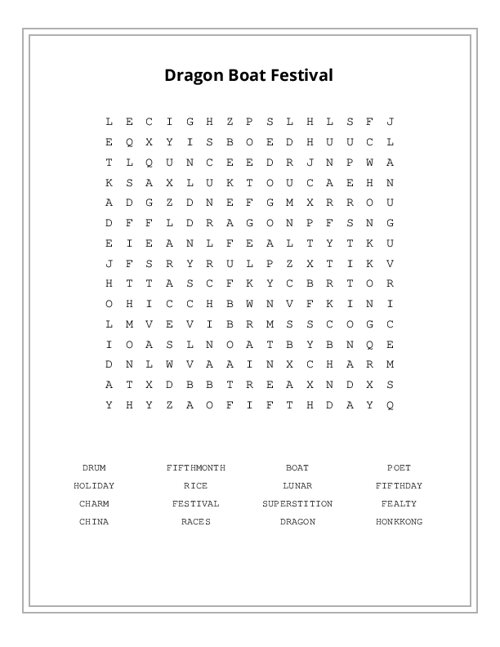 Dragon Boat Festival Word Search Puzzle