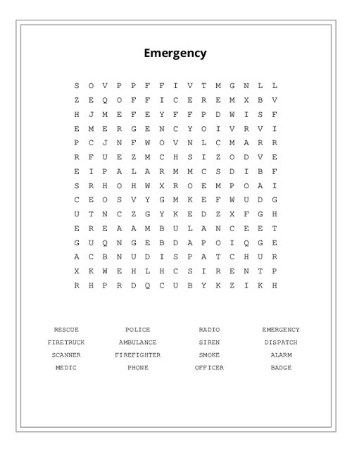 Emergency Word Search Puzzle