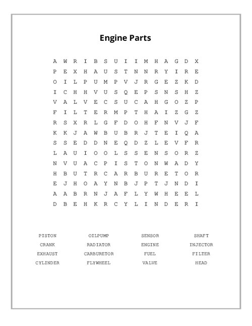 Engine Parts Word Search Puzzle