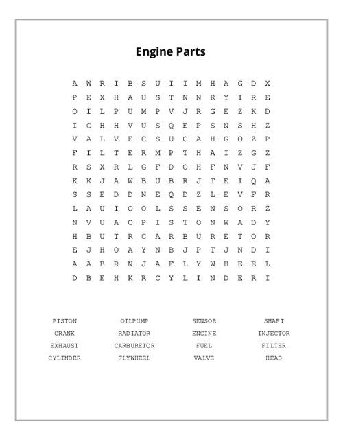 Parts Of An Engine Word Search Gambaran