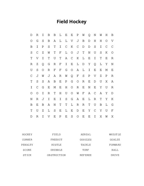 Field Hockey Word Search Puzzle