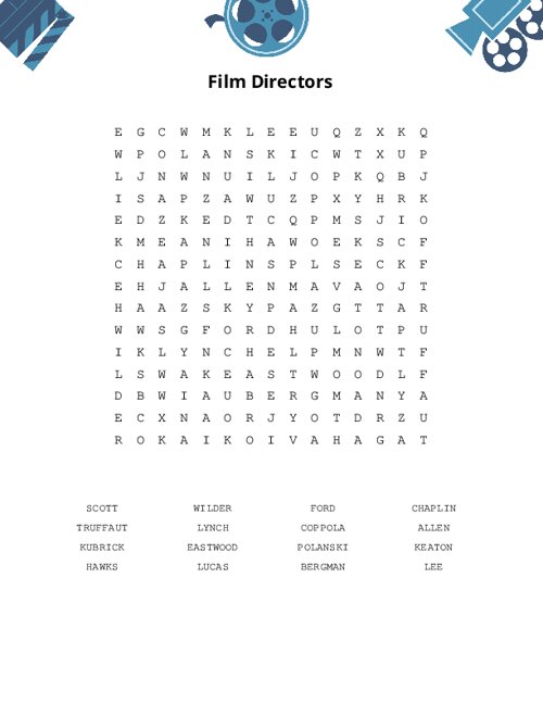 Film Directors Word Search Puzzle