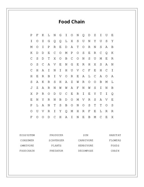 Food Chain Word Search Puzzle