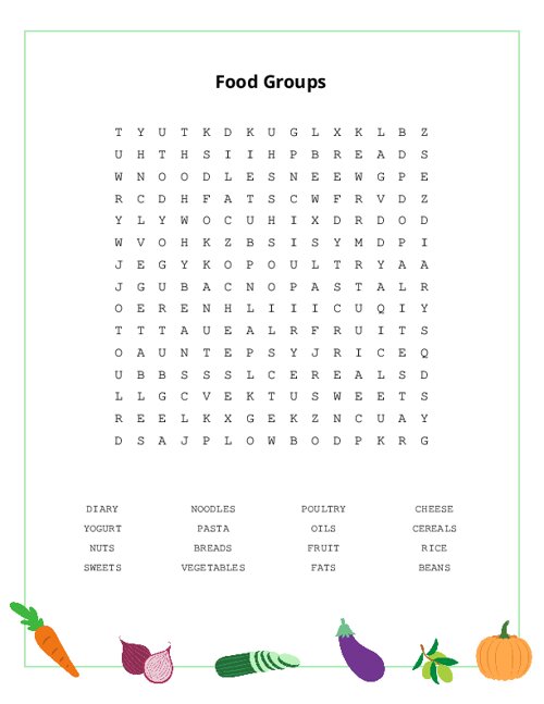 Food Groups Word Search Puzzle