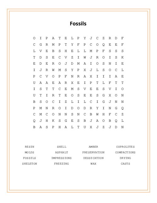 Fossils Word Search Puzzle