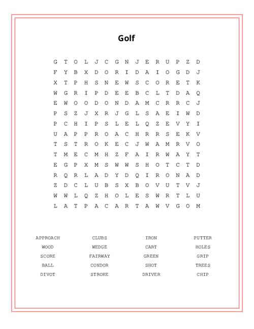 Golf Word Search Puzzle