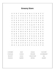 Grocery Store Word Search Puzzle