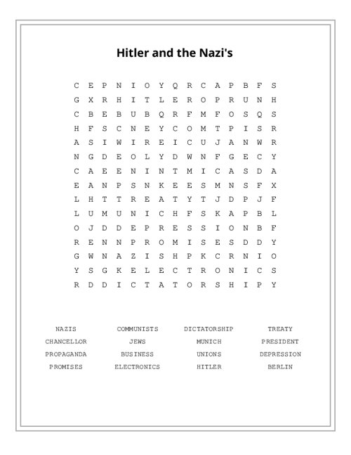 Hitler and the Nazi's Word Search Puzzle