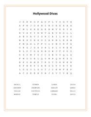 Hollywood Divas Word Search Puzzle