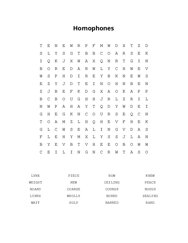 Homophones Word Search Puzzle