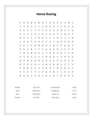 Horse Racing Word Search Puzzle