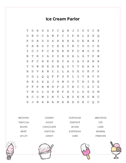 Ice Cream Parlor Word Search Puzzle