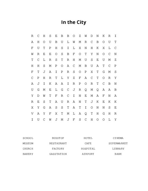 In the City Word Search Puzzle