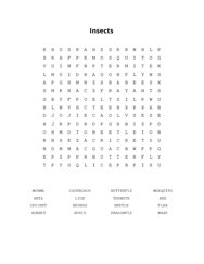 Insects Word Search Puzzle
