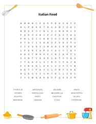 Italian Food Word Search Puzzle