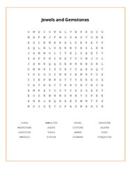 Jewels and Gemstones Word Search Puzzle