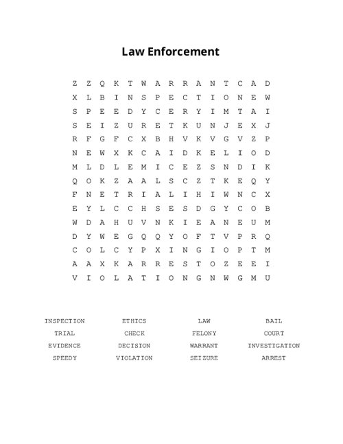 Law Enforcement Word Search Puzzle