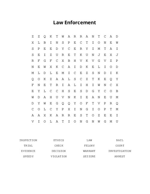 History Of Law Enforcement Word Search Answer Key