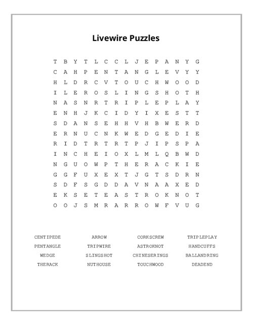 Livewire Puzzles Word Search Puzzle