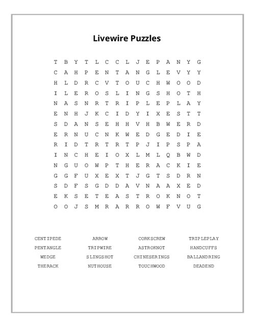 Livewire Puzzles Word Search