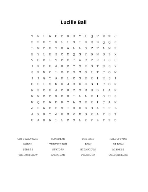 Lucille Ball Word Search Puzzle