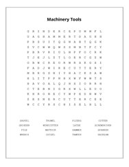 Machinery Tools Word Search Puzzle