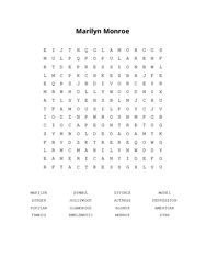 Marilyn Monroe Word Search Puzzle