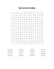 My Favorite Hobby Word Search Puzzle