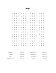 Ninja Word Search Puzzle