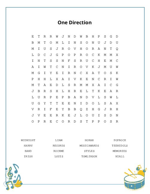 One Direction Word Search Puzzle